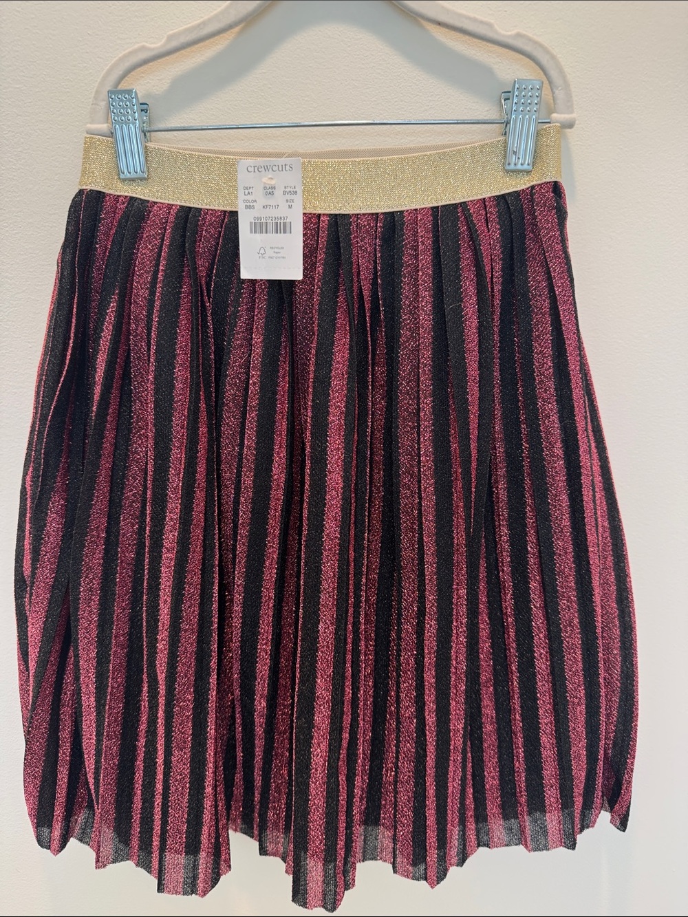 Crewcuts Pink and Black Glitter Stripe Skirt with Gold Waistband